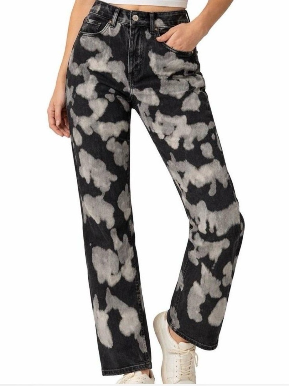 wild fable Black and Gray Tie-Dye Straight Leg Jeans